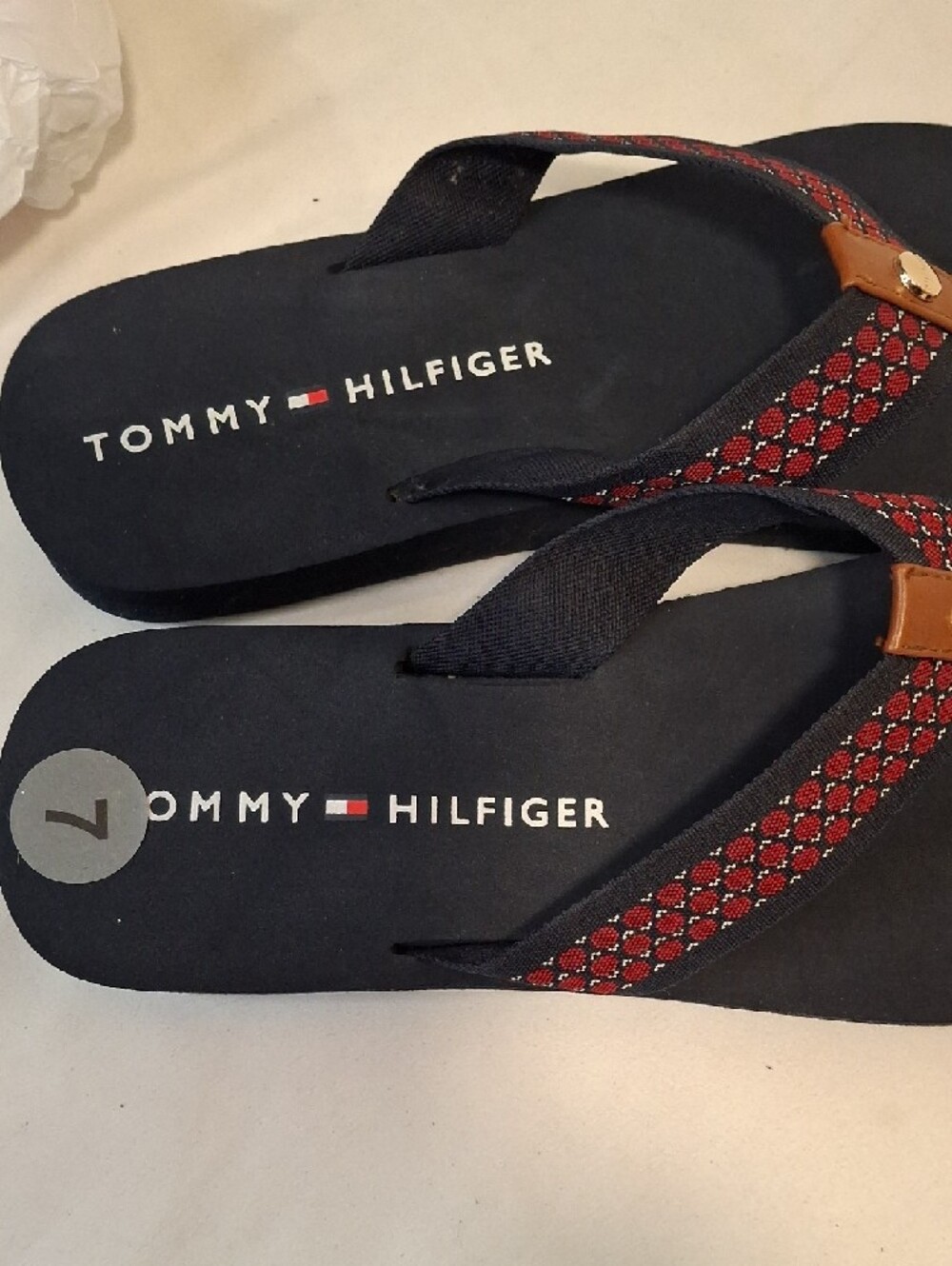 Tommy Hilfiger Navy Red Logo Strap Ladies Flip Flop New Without Tags. - Picture 7 of 7